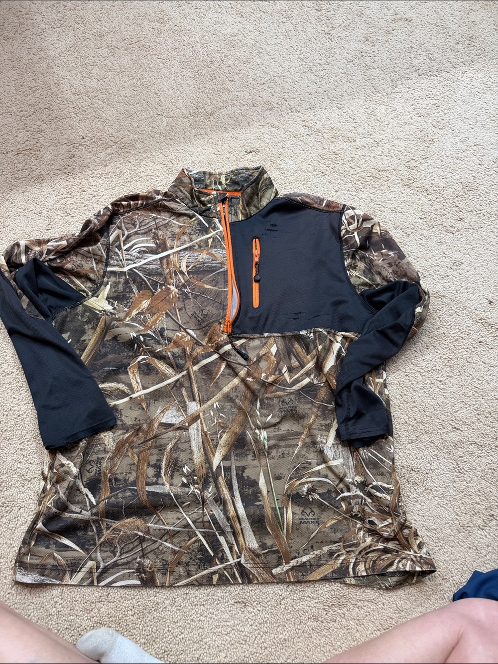 Magellan Outdoors Black and Orange Hunt Gear Shirt with Camo Trim